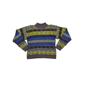 Vintage OUI‎ Wool Blend Ski Sweater - Retro Geometric Pattern - 90’s Fashion - S